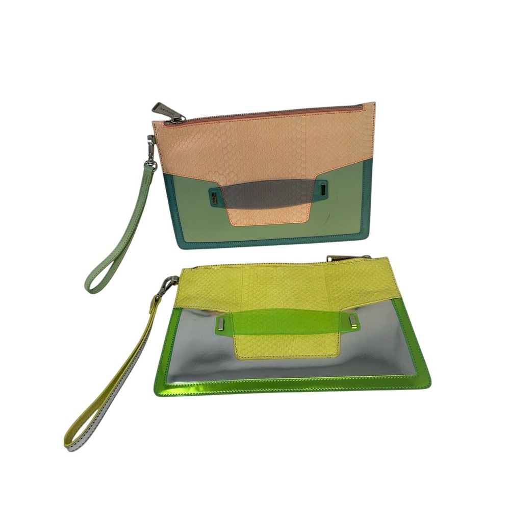 Corsoundici Italian Leather Clutch Wristlet Set Colorblock Neon 90s
